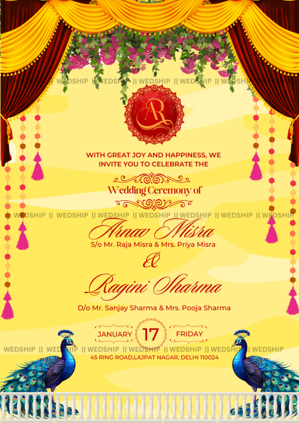 Royal Yellow Theme Wedding Invitation Card